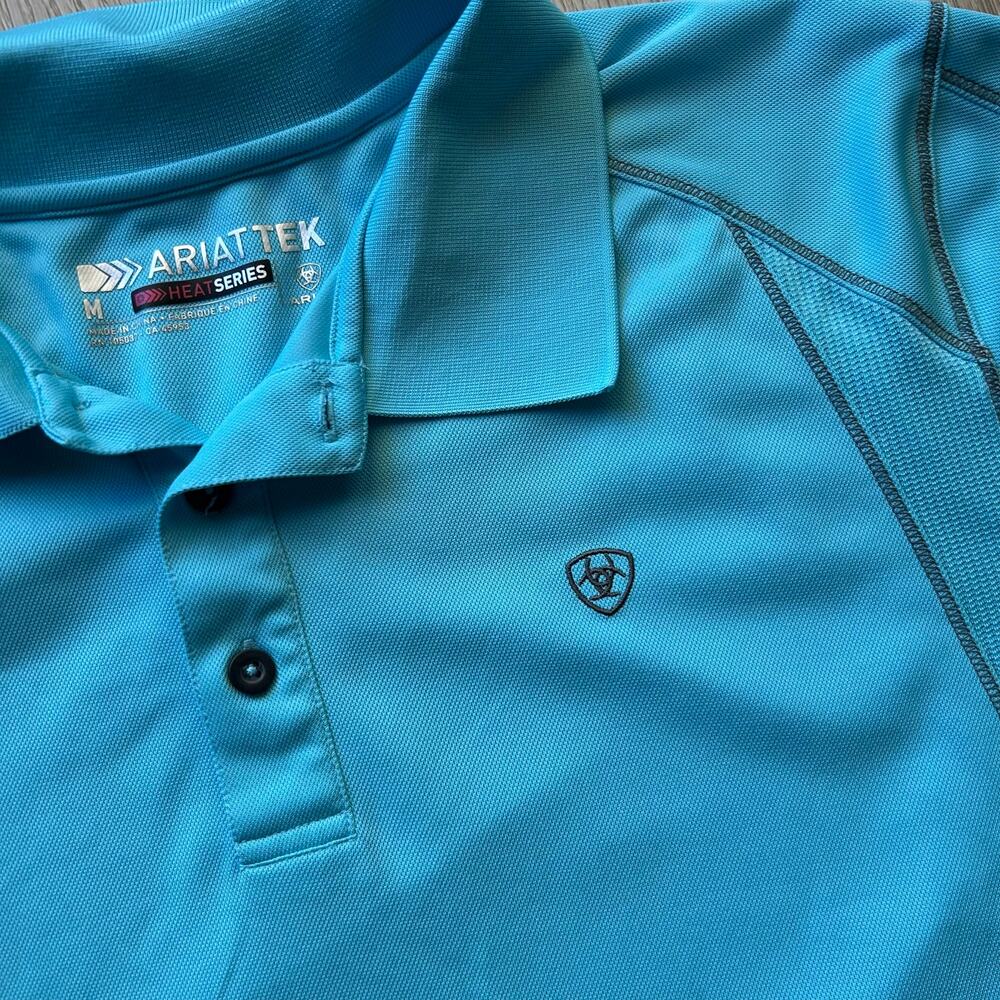 AriatTEK Heat Series Mens Medium Blue Performance Polo Shirt Western Golf - Picture 2 of 7